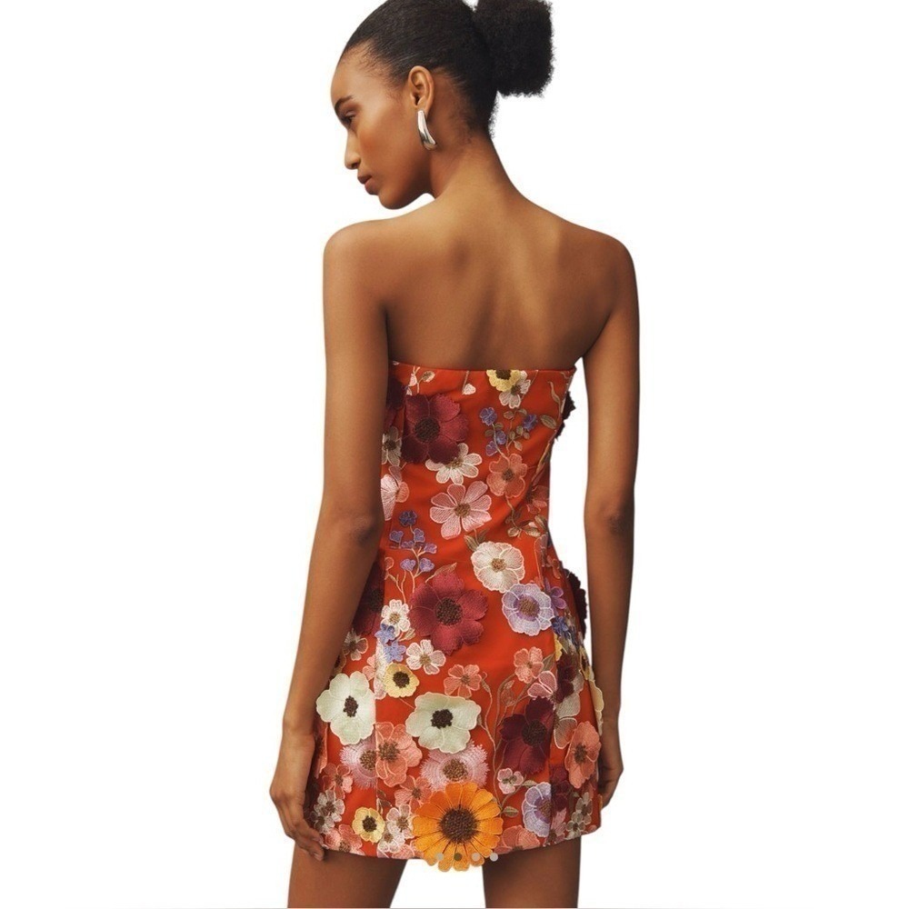Anthropologie Endless Rose 3D Flowers Floral Embroidered Red Mini Dress S - Picture 3 of 7